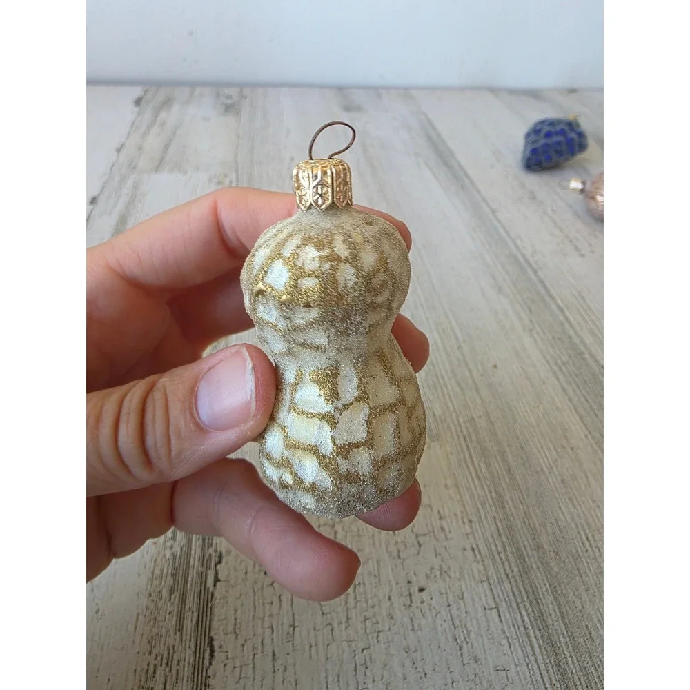 Vintage Czech glitter peanut glass ornament Xmas tree